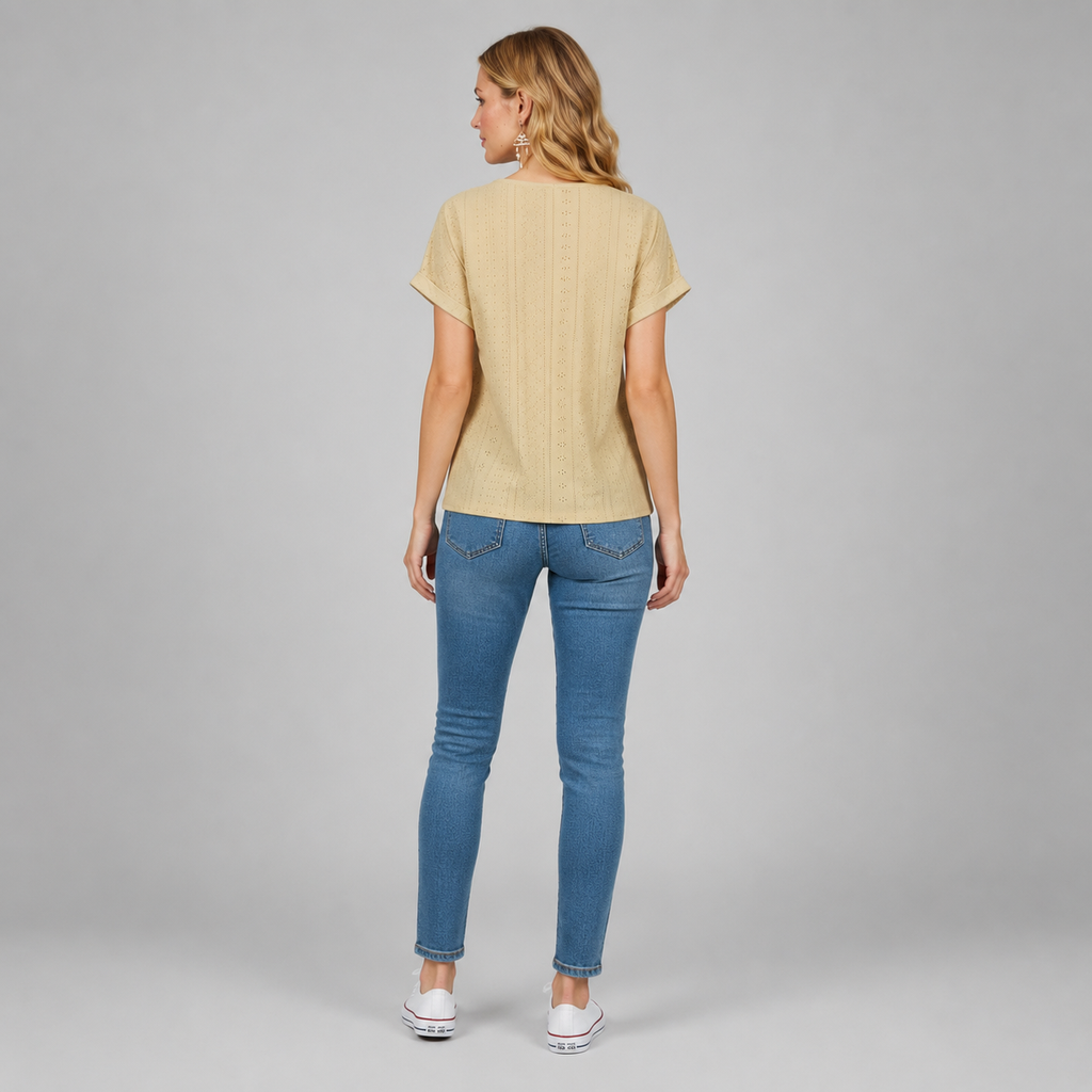 Bella Freizeitshirt | Lochstickerei Baumwoll-Top mit Ärmeln