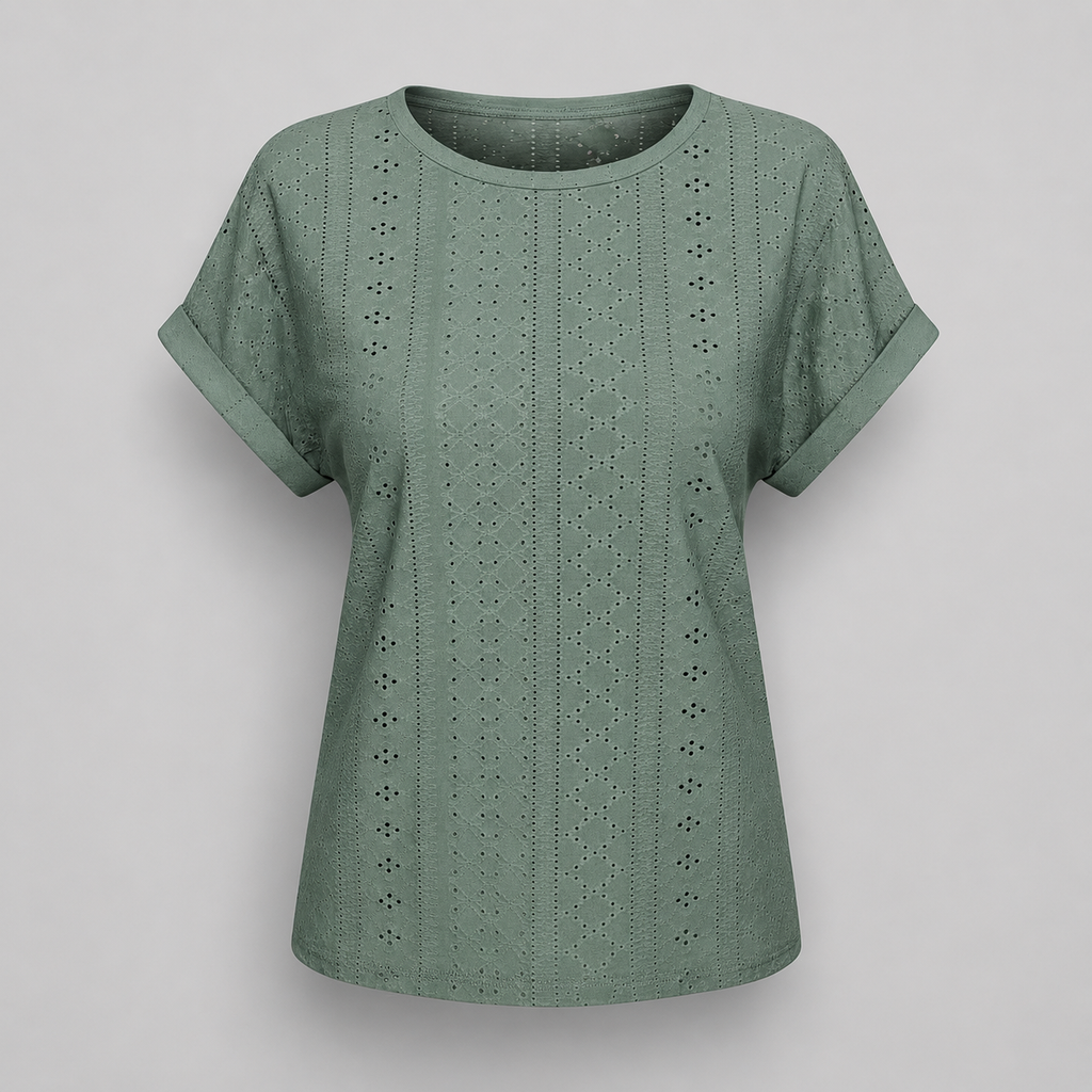 Bella Freizeitshirt | Lochstickerei Baumwoll-Top mit Ärmeln
