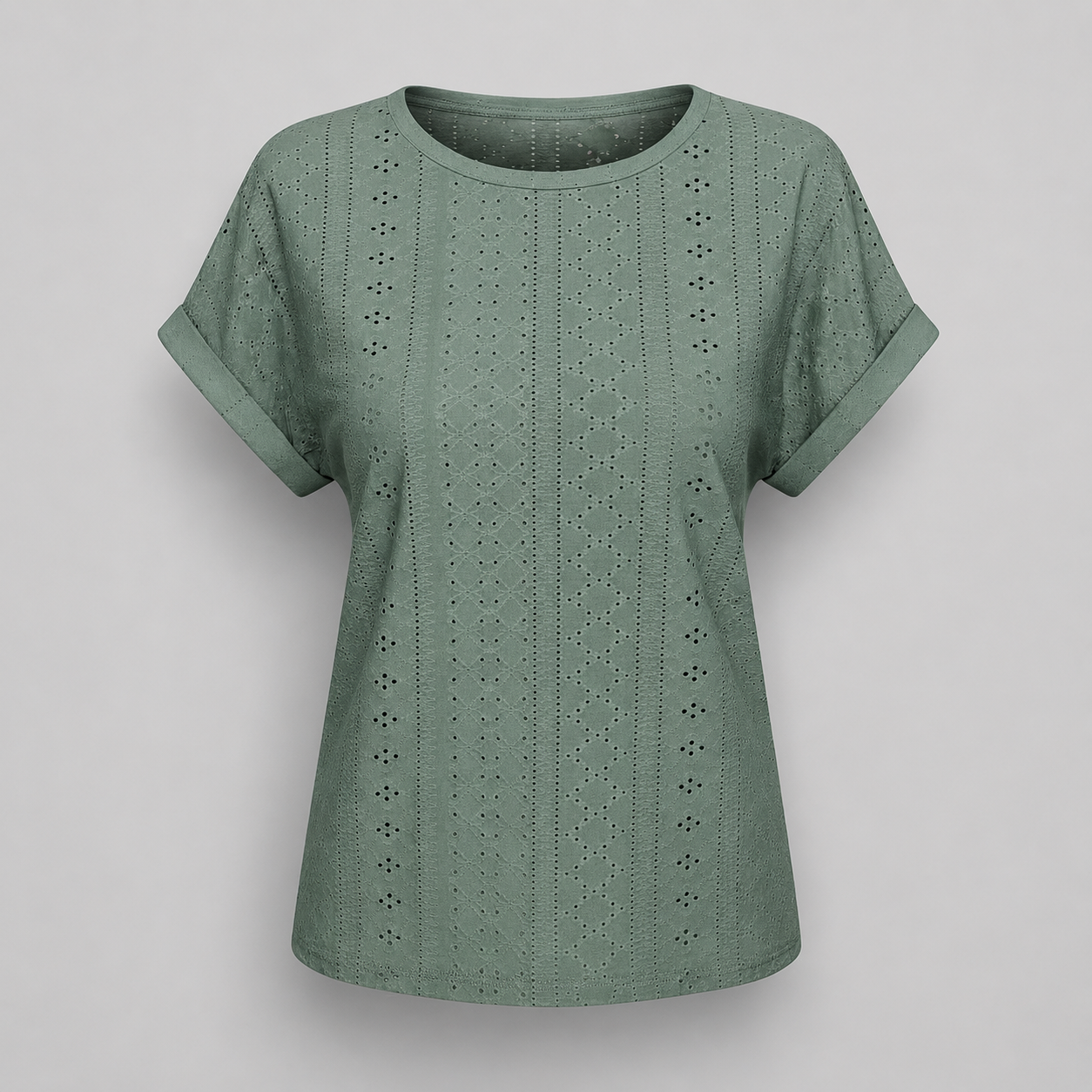 Bella Freizeitshirt | Lochstickerei Baumwoll-Top mit Ärmeln