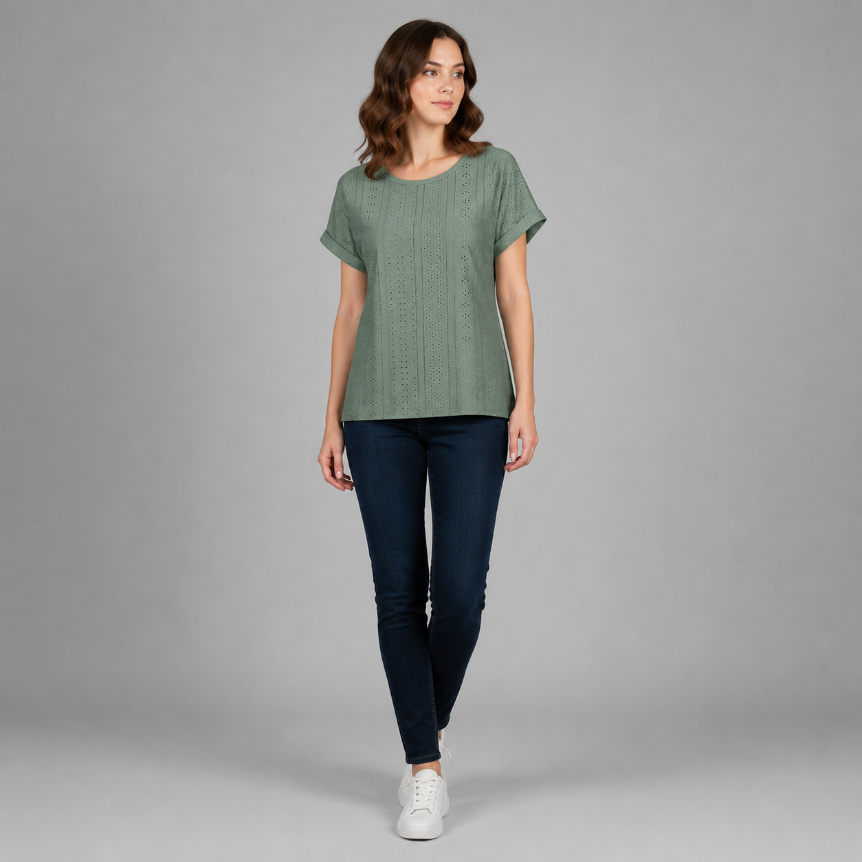 Bella Freizeitshirt | Lochstickerei Baumwoll-Top mit Ärmeln