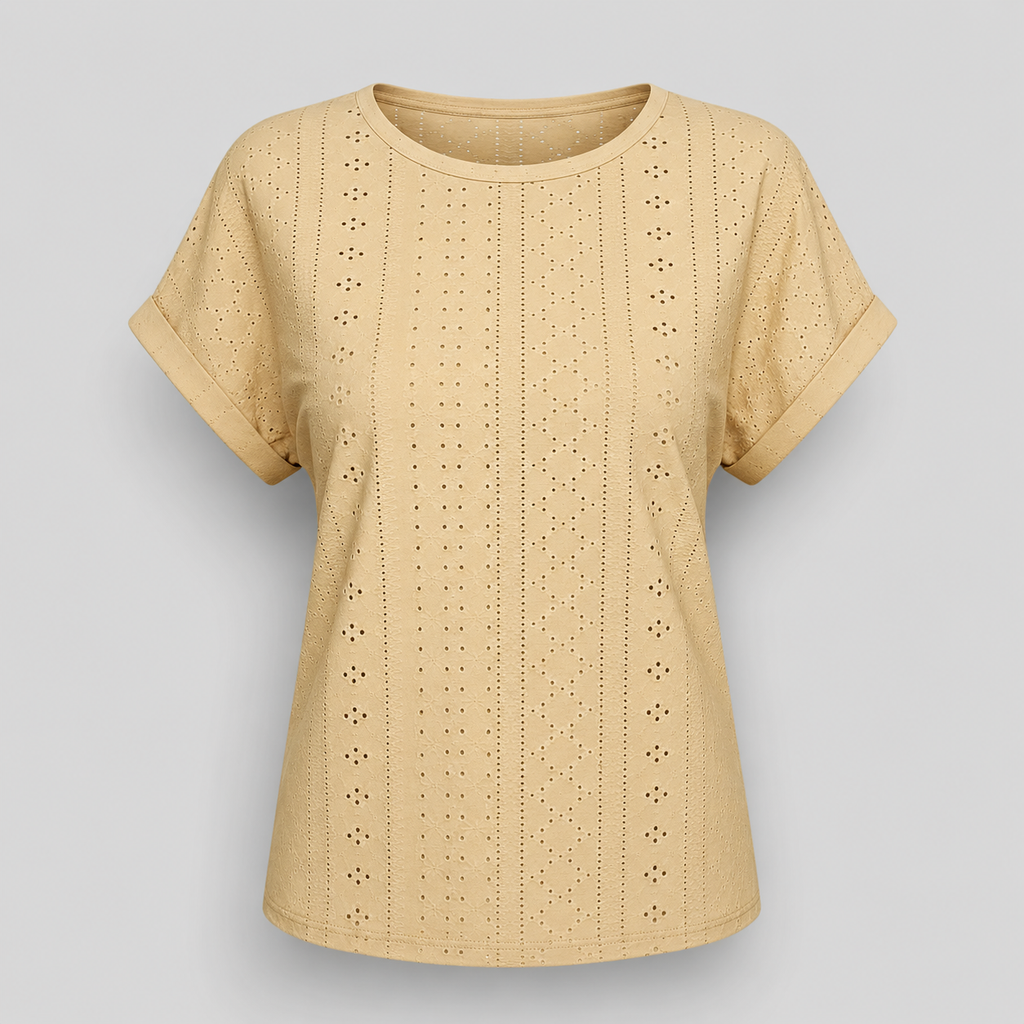 Bella Freizeitshirt | Lochstickerei Baumwoll-Top mit Ärmeln