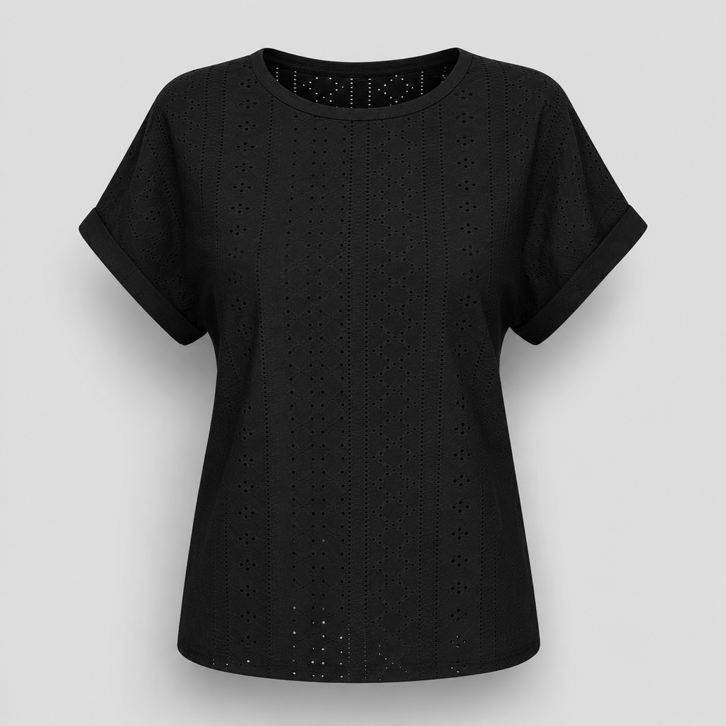 Bella Freizeitshirt | Lochstickerei Baumwoll-Top mit Ärmeln