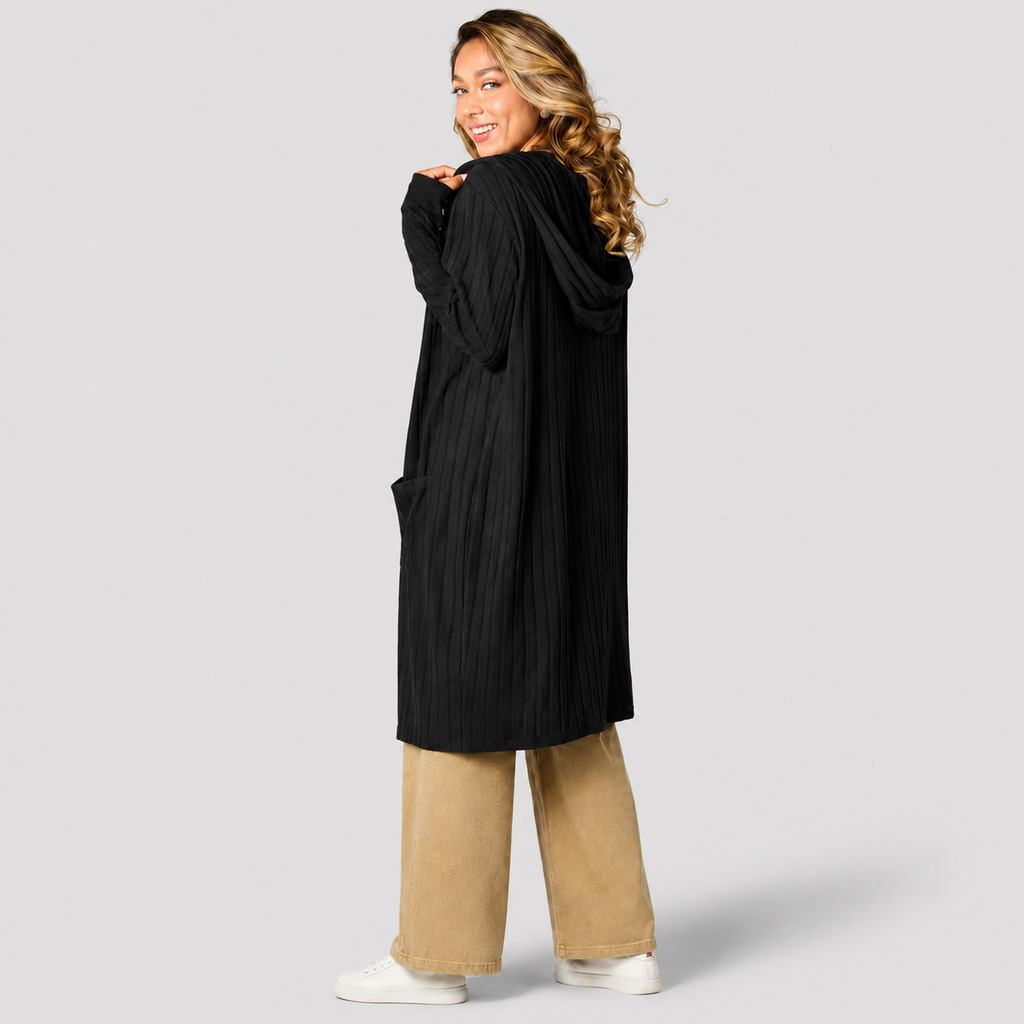Damen Strickjacke mit Kapuze | Lang & Gemütlich Geschnitten