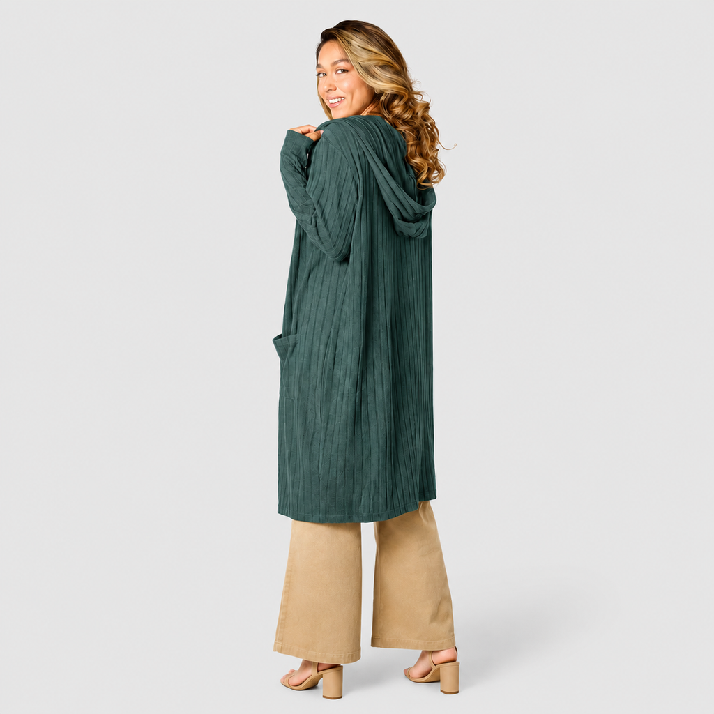 Damen Strickjacke mit Kapuze | Lang & Gemütlich Geschnitten