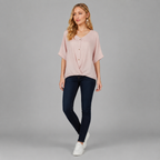Damen Twist-Bluse mit V-Ausschnitt | Strukturierter Leinen-Look