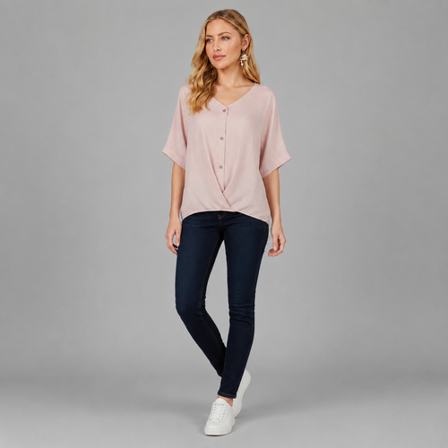 Damen Twist-Bluse mit V-Ausschnitt | Strukturierter Leinen-Look
