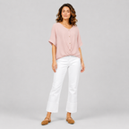 Damen Twist-Bluse mit V-Ausschnitt | Strukturierter Leinen-Look