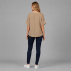 Damen Twist-Bluse mit V-Ausschnitt | Strukturierter Leinen-Look