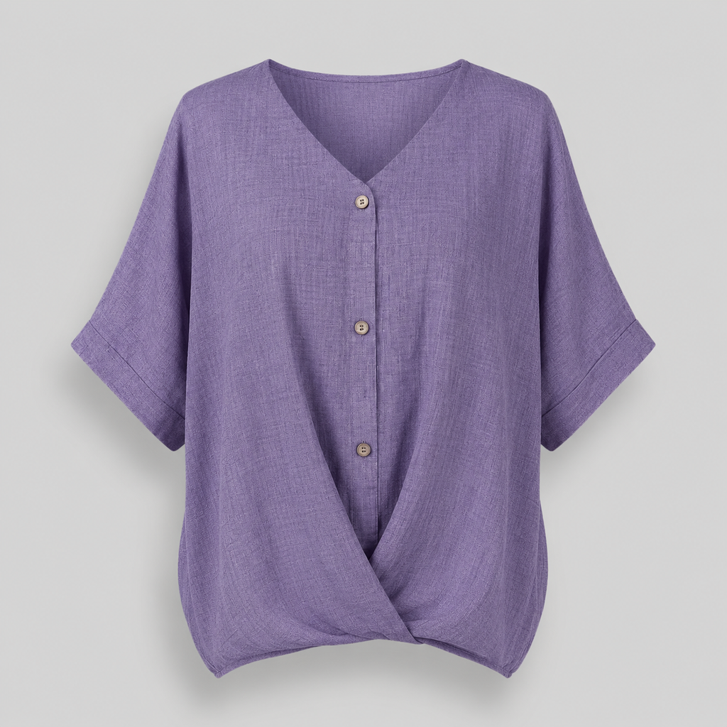 Damen Twist-Bluse mit V-Ausschnitt | Strukturierter Leinen-Look