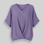 Damen Twist-Bluse mit V-Ausschnitt | Strukturierter Leinen-Look