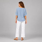 Damen Twist-Bluse mit V-Ausschnitt | Strukturierter Leinen-Look