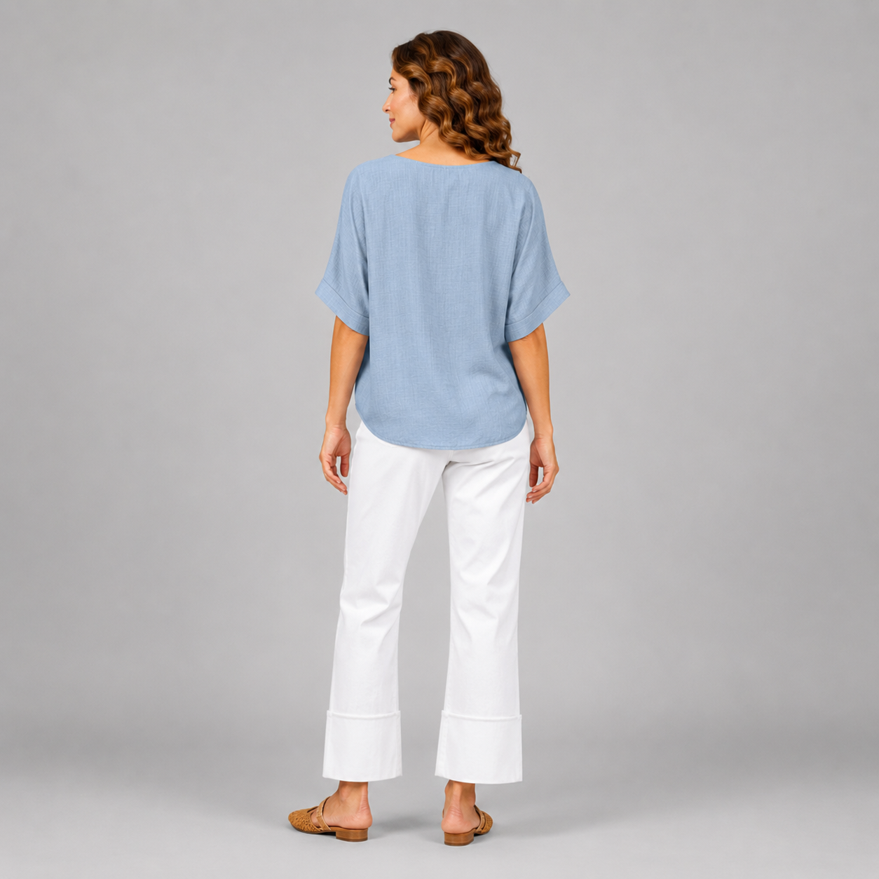 Damen Twist-Bluse mit V-Ausschnitt | Strukturierter Leinen-Look