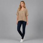 Damen Twist-Bluse mit V-Ausschnitt | Strukturierter Leinen-Look