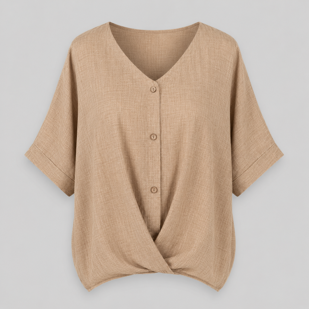 Damen Twist-Bluse mit V-Ausschnitt | Strukturierter Leinen-Look
