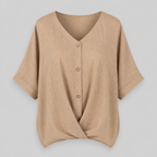 Damen Twist-Bluse mit V-Ausschnitt | Strukturierter Leinen-Look