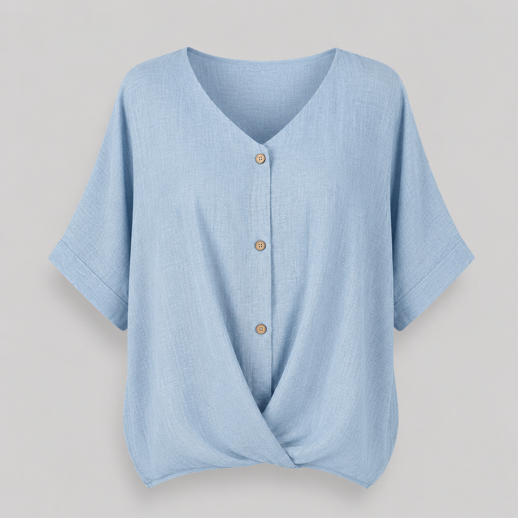 Damen Twist-Bluse mit V-Ausschnitt | Strukturierter Leinen-Look