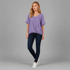 Damen Twist-Bluse mit V-Ausschnitt | Strukturierter Leinen-Look