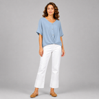 Damen Twist-Bluse mit V-Ausschnitt | Strukturierter Leinen-Look