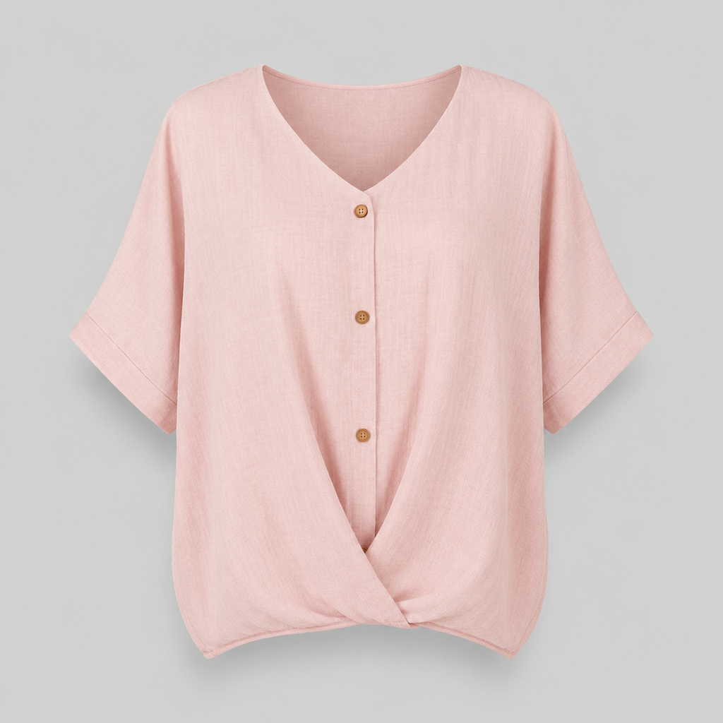 Damen Twist-Bluse mit V-Ausschnitt | Strukturierter Leinen-Look