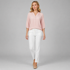 Damen Strukturierte Bluse | V-Ausschnitt & 3/4 Ballonärmel