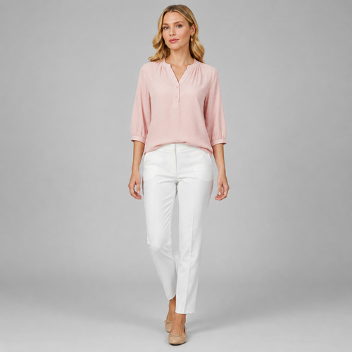 Damen Strukturierte Bluse | V-Ausschnitt & 3/4 Ballonärmel
