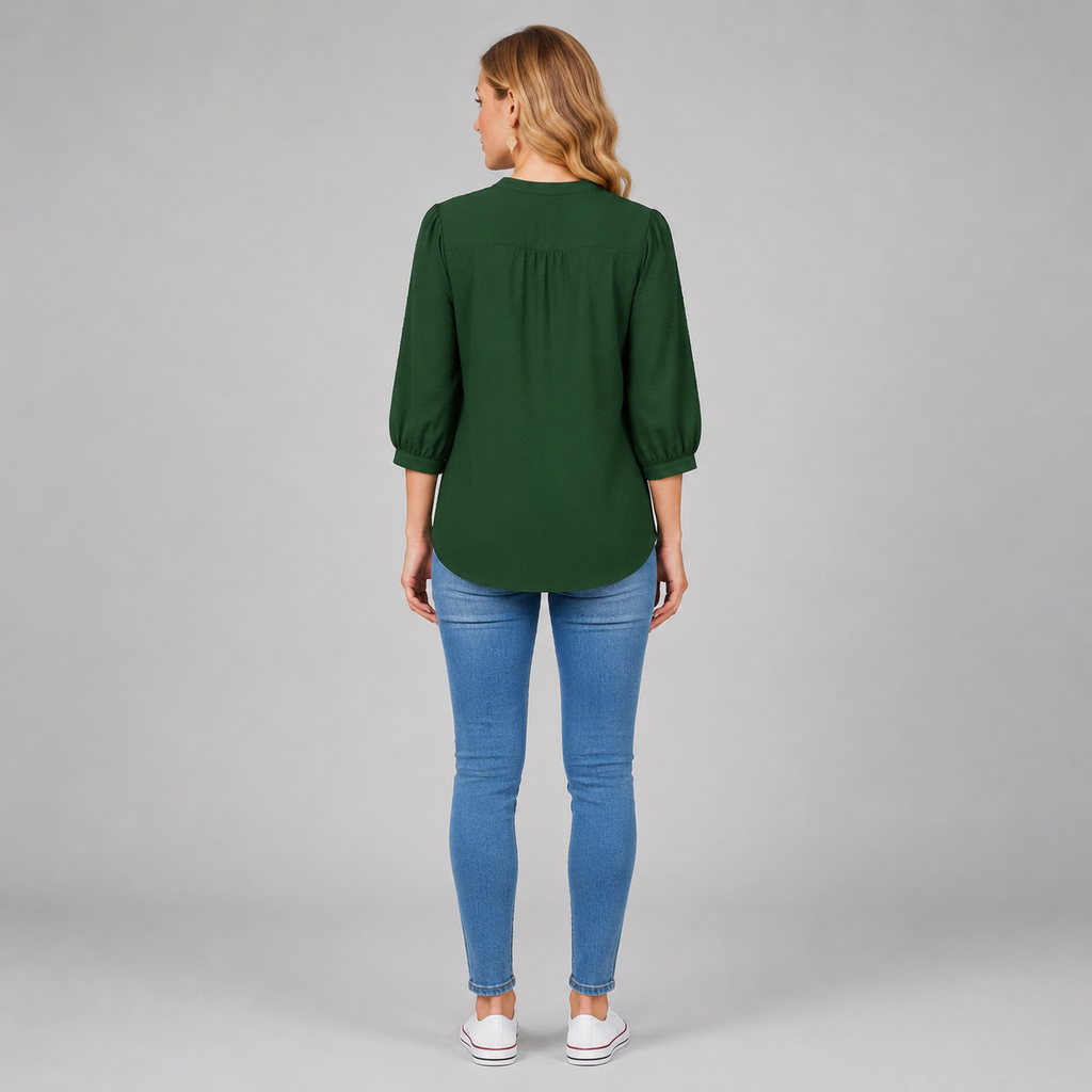 Damen Strukturierte Bluse | V-Ausschnitt & 3/4 Ballonärmel