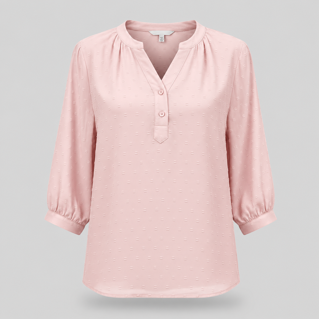 Damen Strukturierte Bluse | V-Ausschnitt & 3/4 Ballonärmel