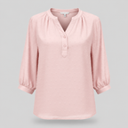 Damen Strukturierte Bluse | V-Ausschnitt & 3/4 Ballonärmel