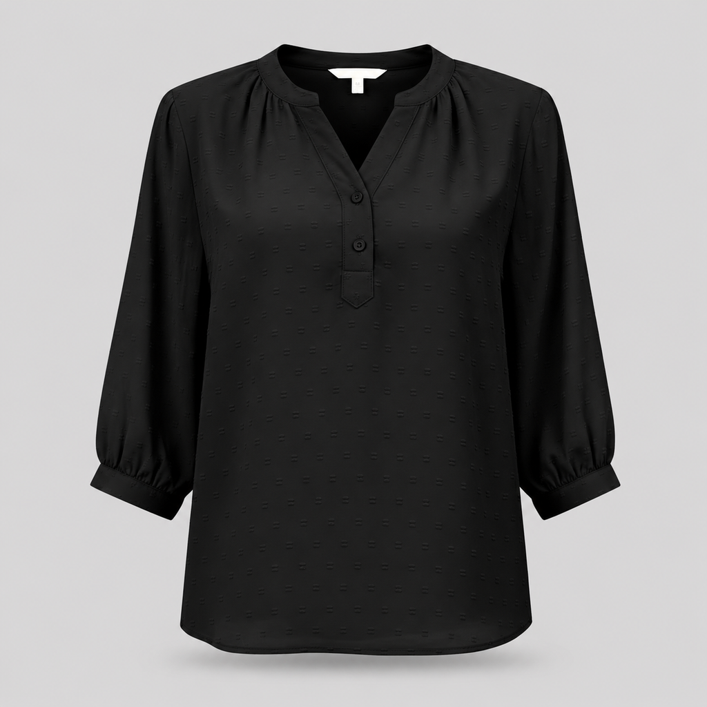Damen Strukturierte Bluse | V-Ausschnitt & 3/4 Ballonärmel