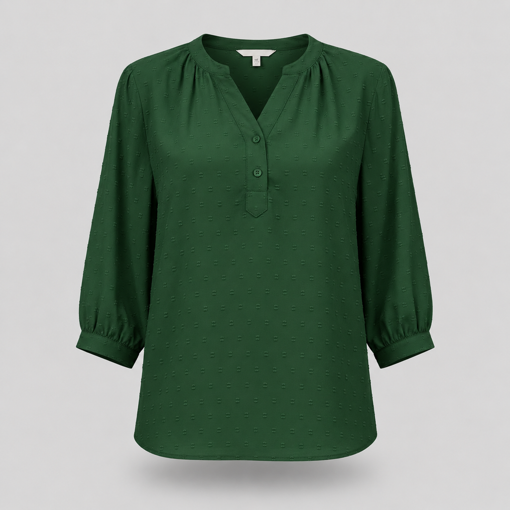 Damen Strukturierte Bluse | V-Ausschnitt & 3/4 Ballonärmel