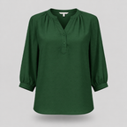 Damen Strukturierte Bluse | V-Ausschnitt & 3/4 Ballonärmel