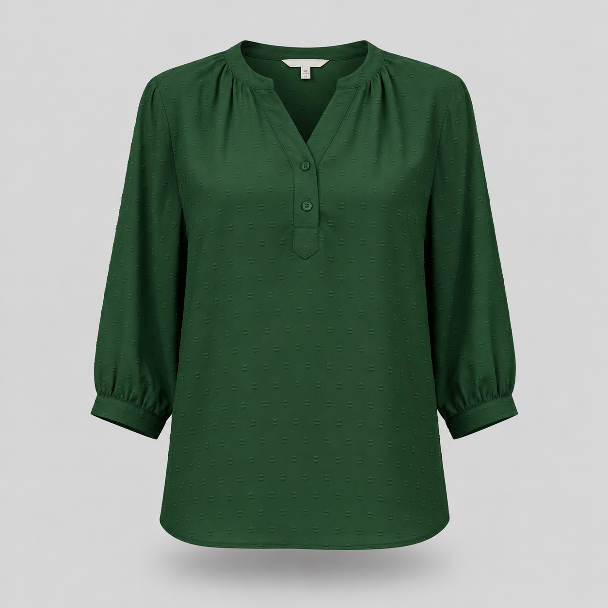 Damen Strukturierte Bluse | V-Ausschnitt & 3/4 Ballonärmel