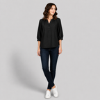 Damen Strukturierte Bluse | V-Ausschnitt & 3/4 Ballonärmel