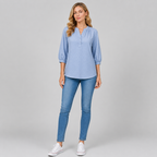 Damen Strukturierte Bluse | V-Ausschnitt & 3/4 Ballonärmel