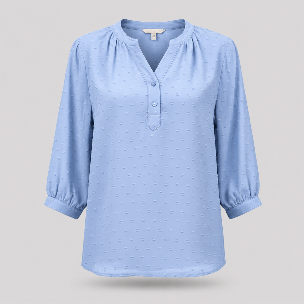 Damen Strukturierte Bluse | V-Ausschnitt & 3/4 Ballonärmel