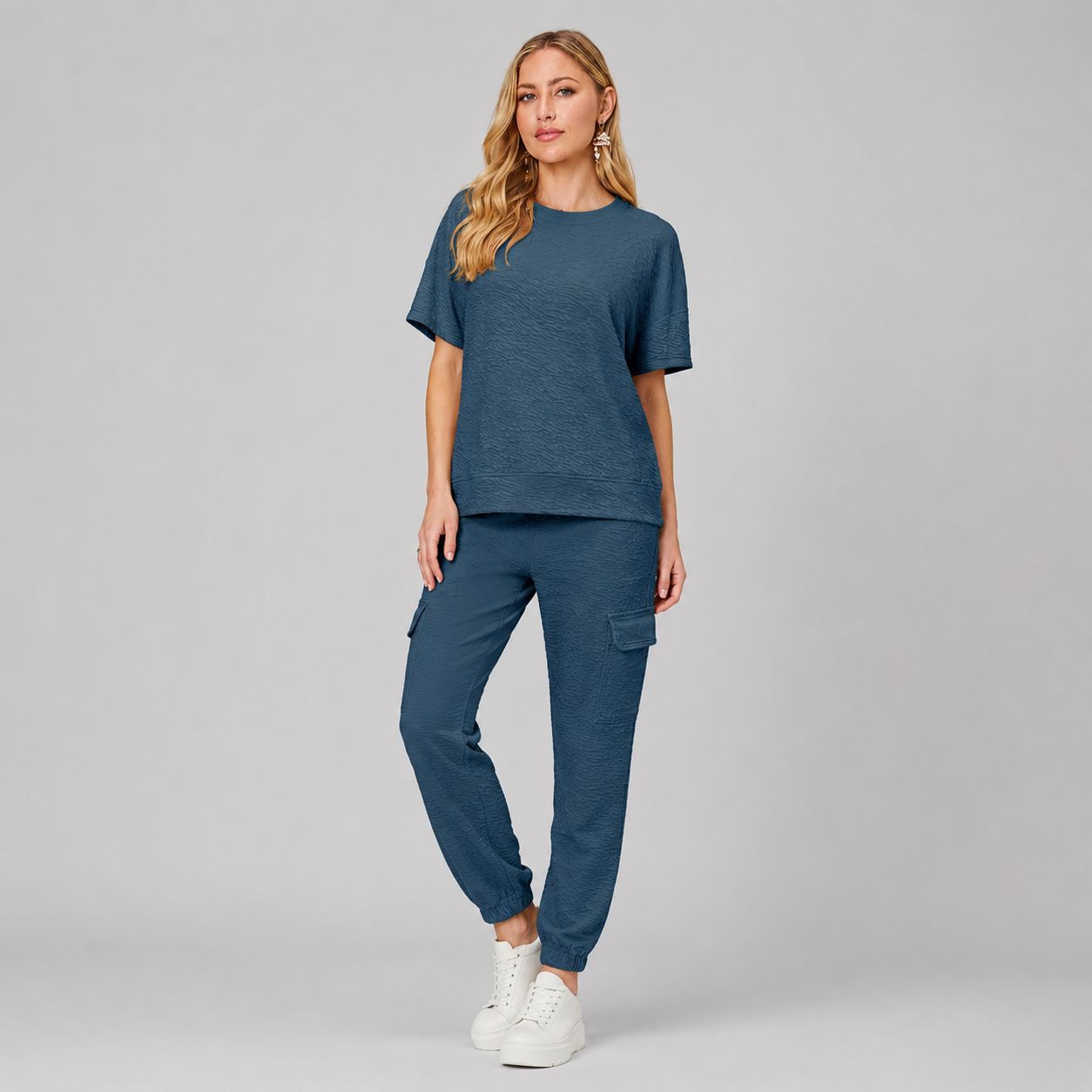 Damen Strukturiertes Zweiteiler-Set | Top & Weite Hose