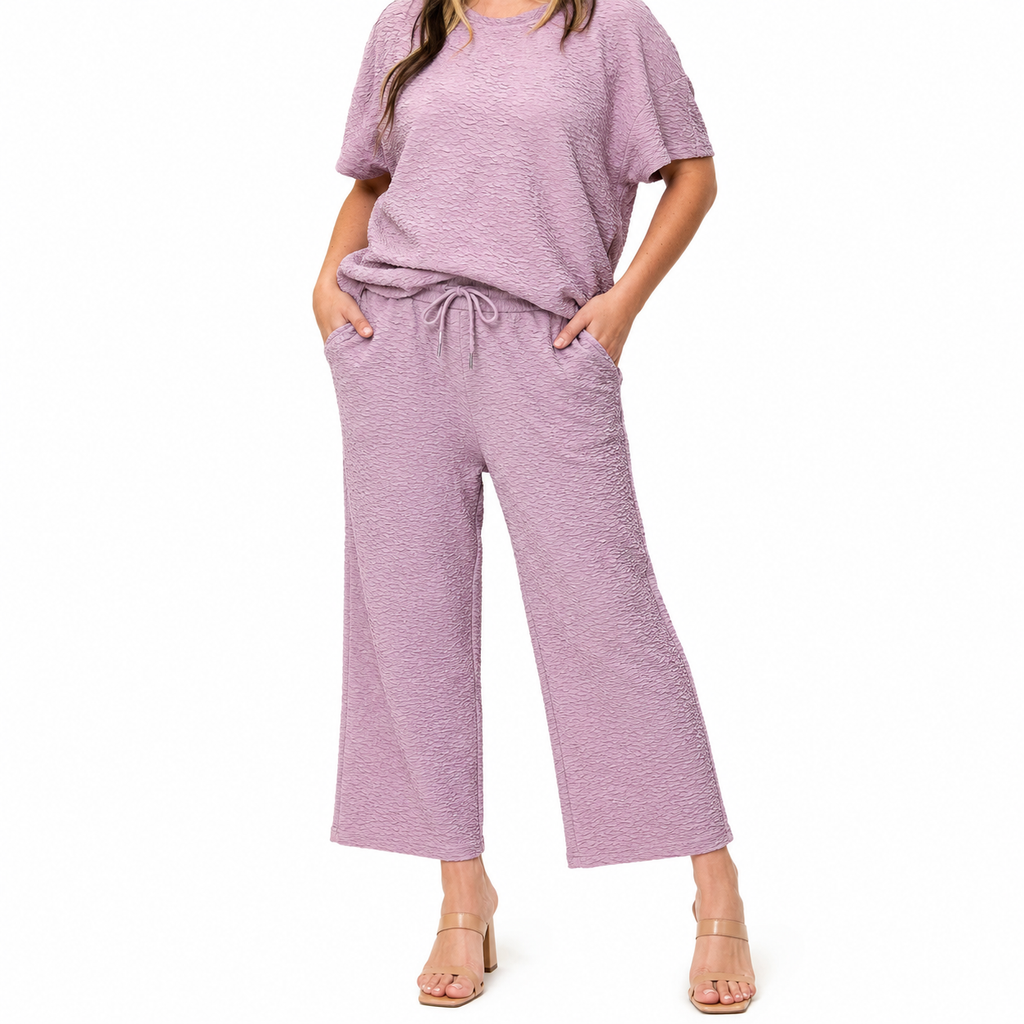 Damen Strukturiertes Zweiteiler-Set | Top & Weite Hose
