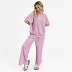 Damen Strukturiertes Zweiteiler-Set | Top & Weite Hose