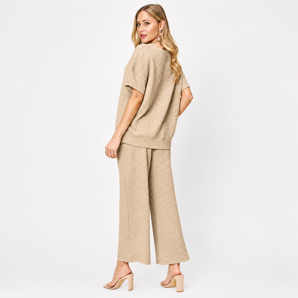 Damen Strukturiertes Zweiteiler-Set | Top & Weite Hose